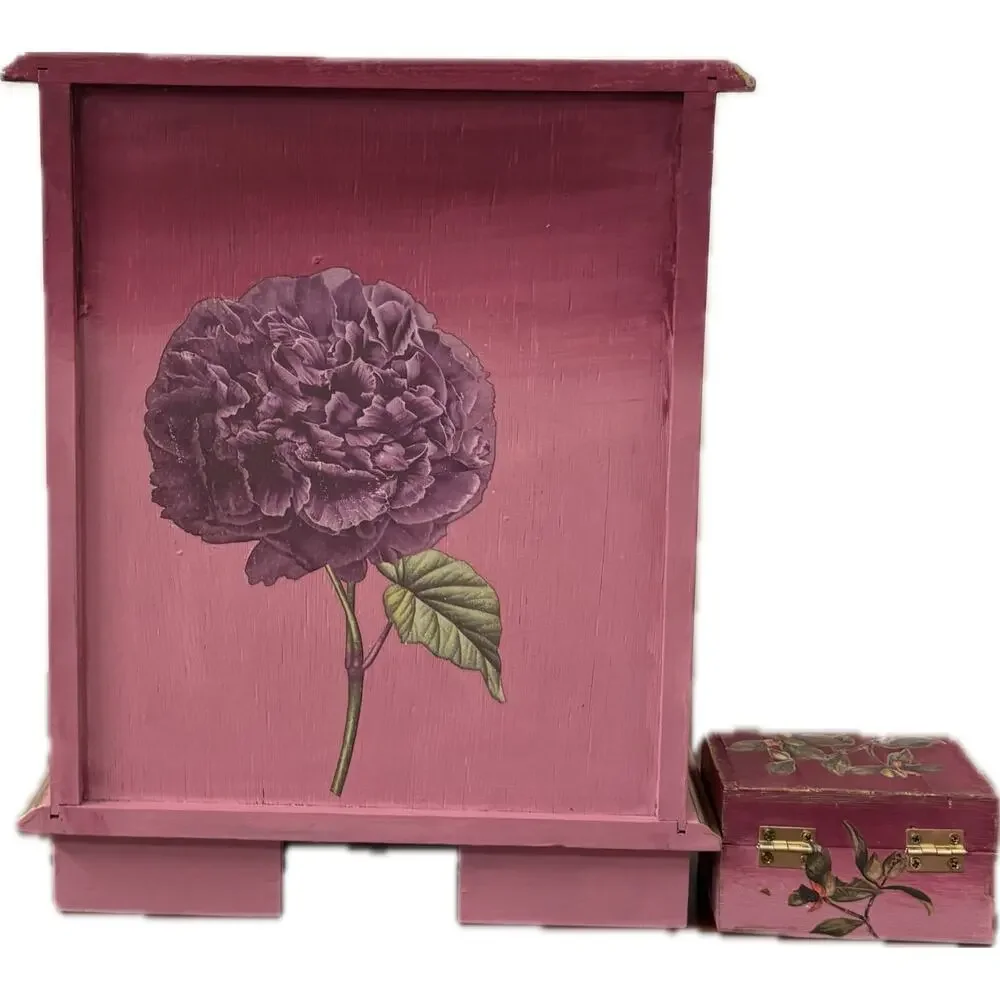 Upcycled Vintage Wooden Jewelry Box | Hand-Painted Dusty Pink & Maroon Ombre